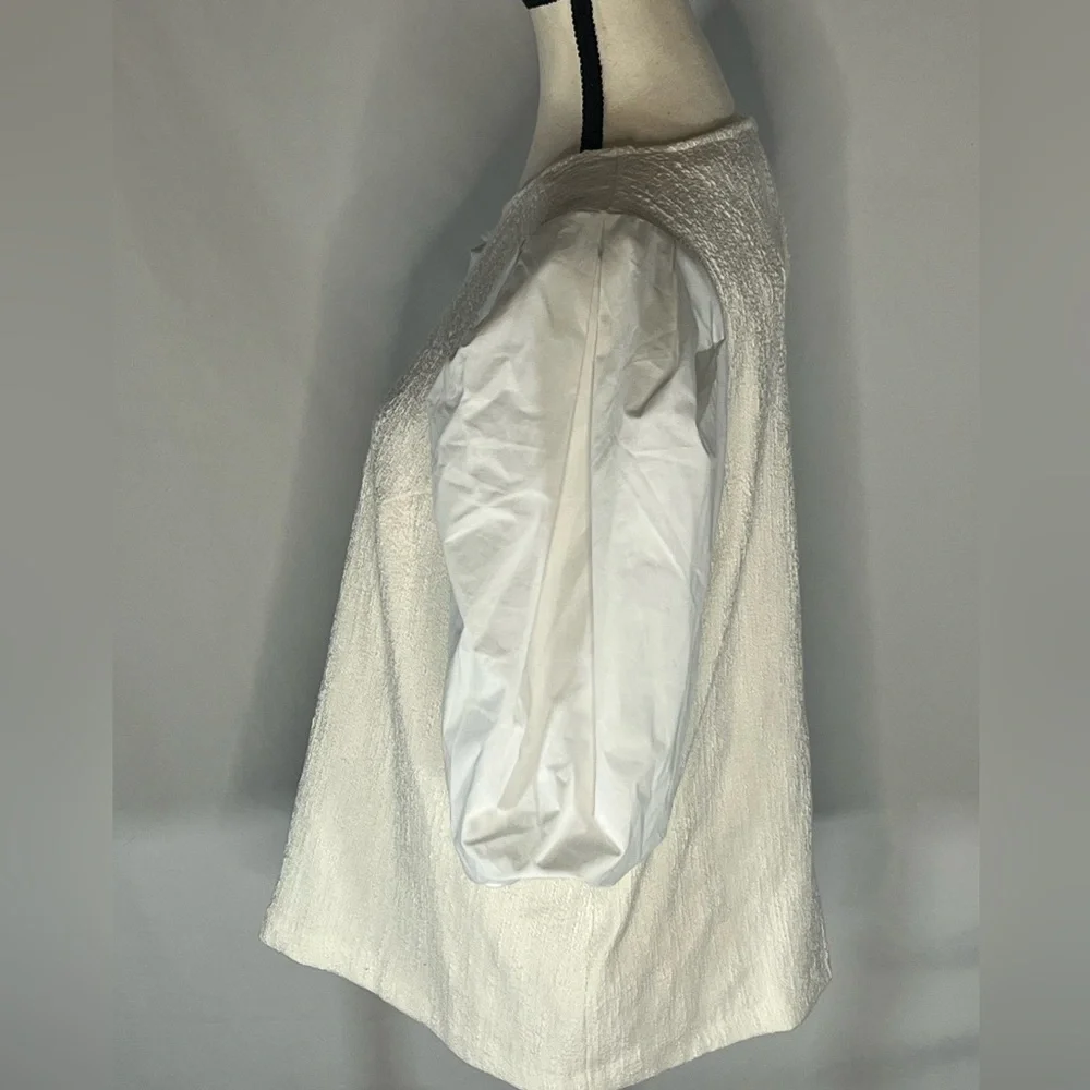 Anthropologie White Textured Bouclé Puff Sleeve Top Blouse NWT Large